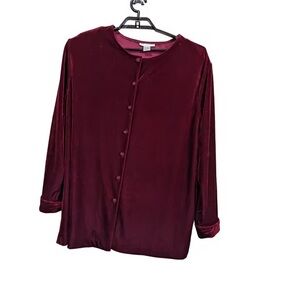 Chic Velvet Button-Down Women's Sweater - Deep Red